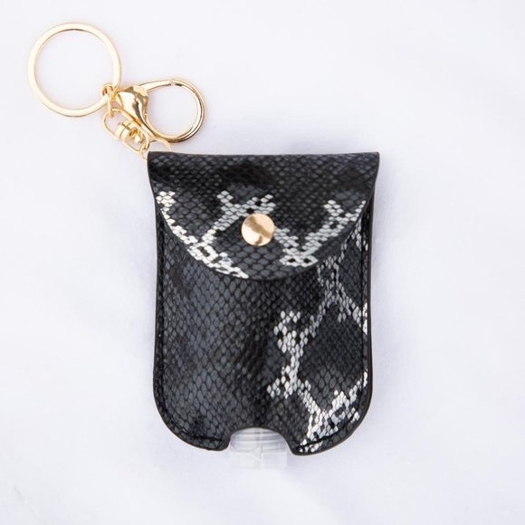 Accessories - Metallic Black Snake Print Hand Sanitizer Keychain